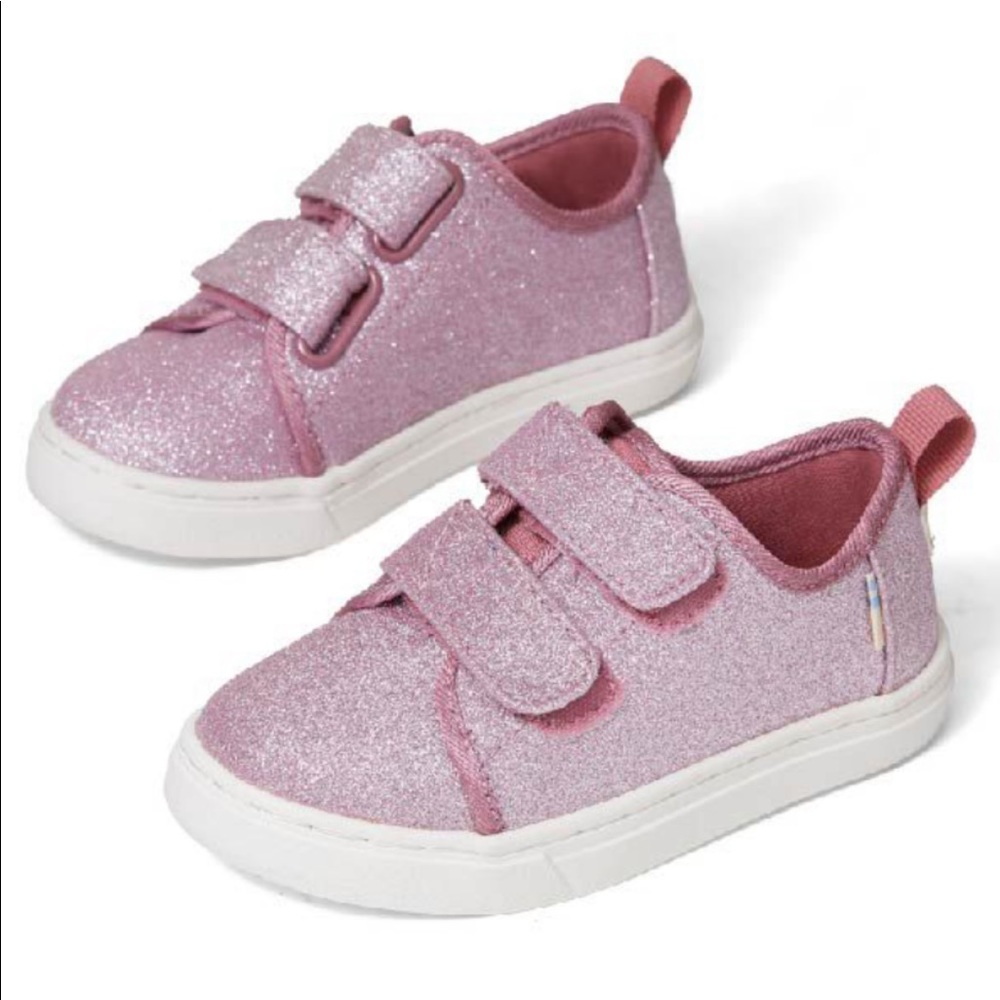 Toms Toddler Ballet Pink Glitter Lenny Double Strap Sneaker